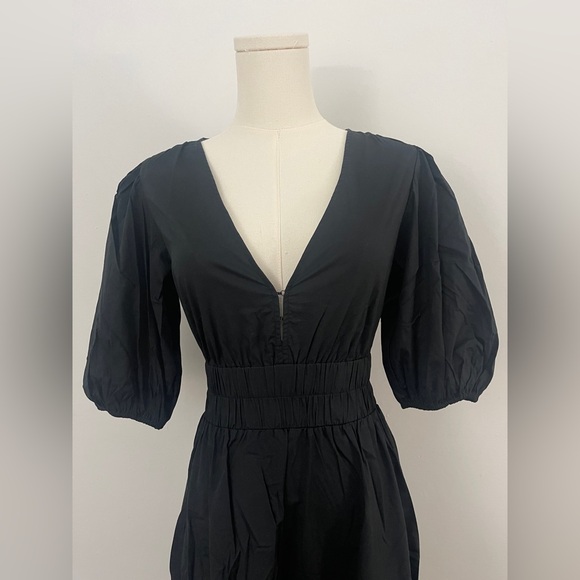 Rachel Parcell Puff Sleeve V-neck Poplin Midi Dress | Black Size Small - Picture 12 of 13